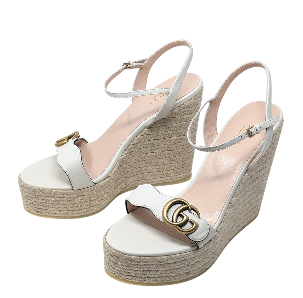 NIB Gucci Aitana Wedge Marmont Espadrille Sandals Size EU 41.5
